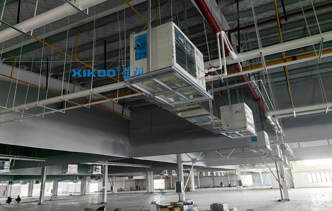 大型制衣廠整體降溫，應(yīng)用蒸發(fā)冷省電空調(diào)-臥式軸流