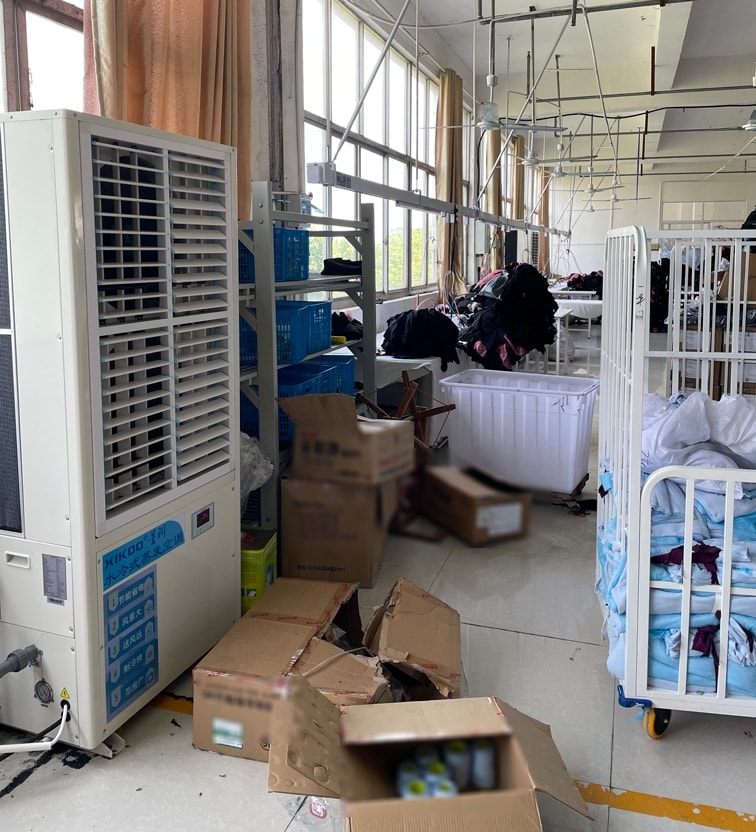 制衣廠整體降溫，應用星科蒸發冷省電空調-軸流立式（雙風口）